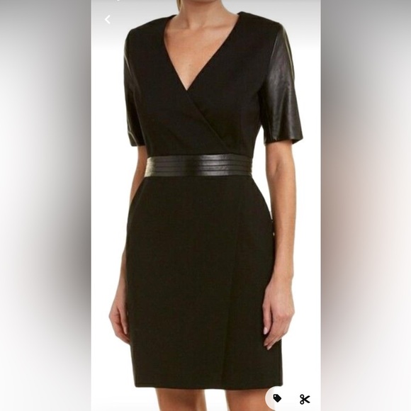NWOT The Kooples Black Neck Knee-Length Dress w/ Leather Detail | Size 2 US - Picture 1 of 10